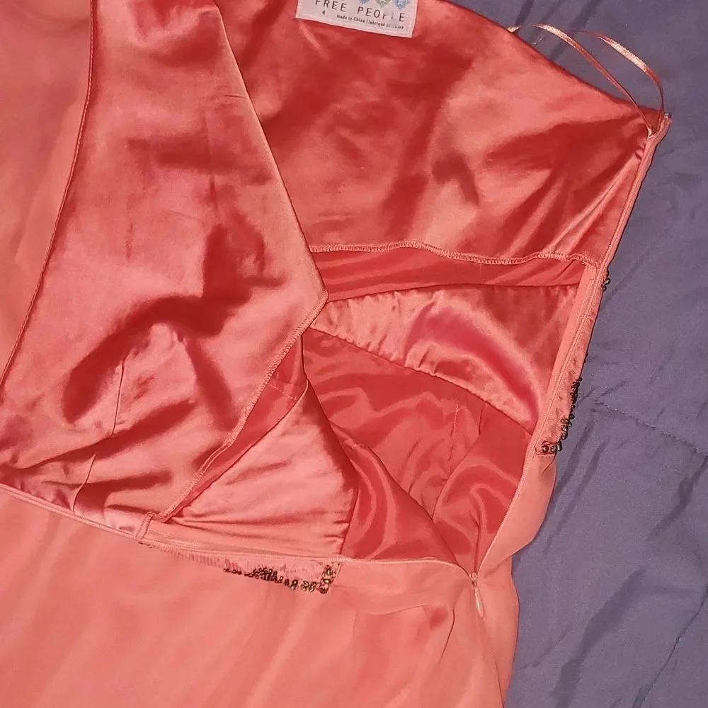 FREE PEOPLE Dancing in the moonlight Beaded dress sz 4 Papaya Coral Chiffon NWOT - Picture 11 of 14